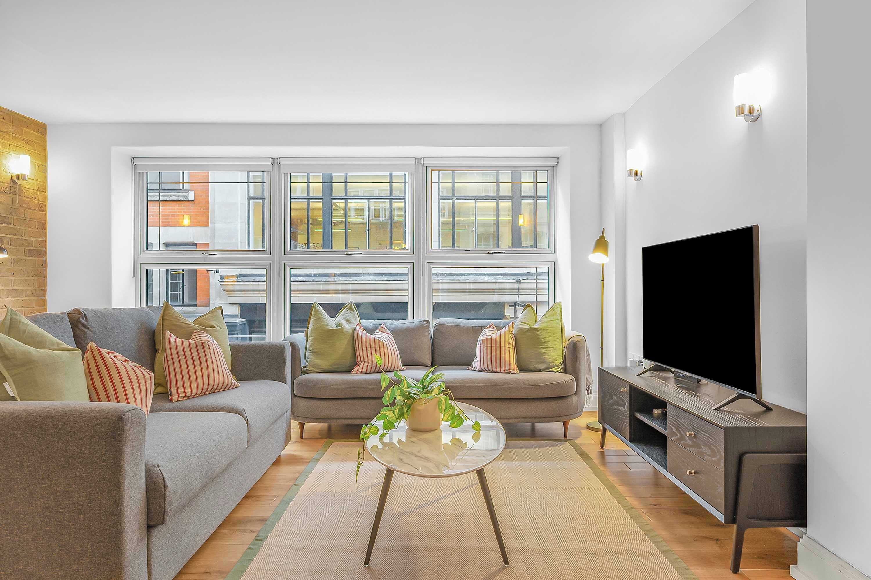 Appartement, 1 très grand lit et 1 canapé-lit, cuisine, vue ville (Bateman St 14, 1) | Coin séjour