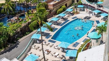 2 outdoor pools, pool umbrellas, pool loungers