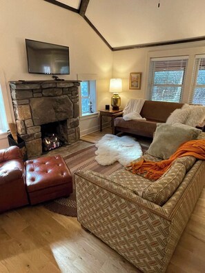 TV - Peaceful Creekside Cabin, Dog-friendly, Hot Tub, Gas Fireplace, Gas Grill (Weaverville)