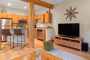 Fridge, microwave, oven, stovetop - 2 Bedroom Condo | Rustic Charm and Great Amenities (Dillon)