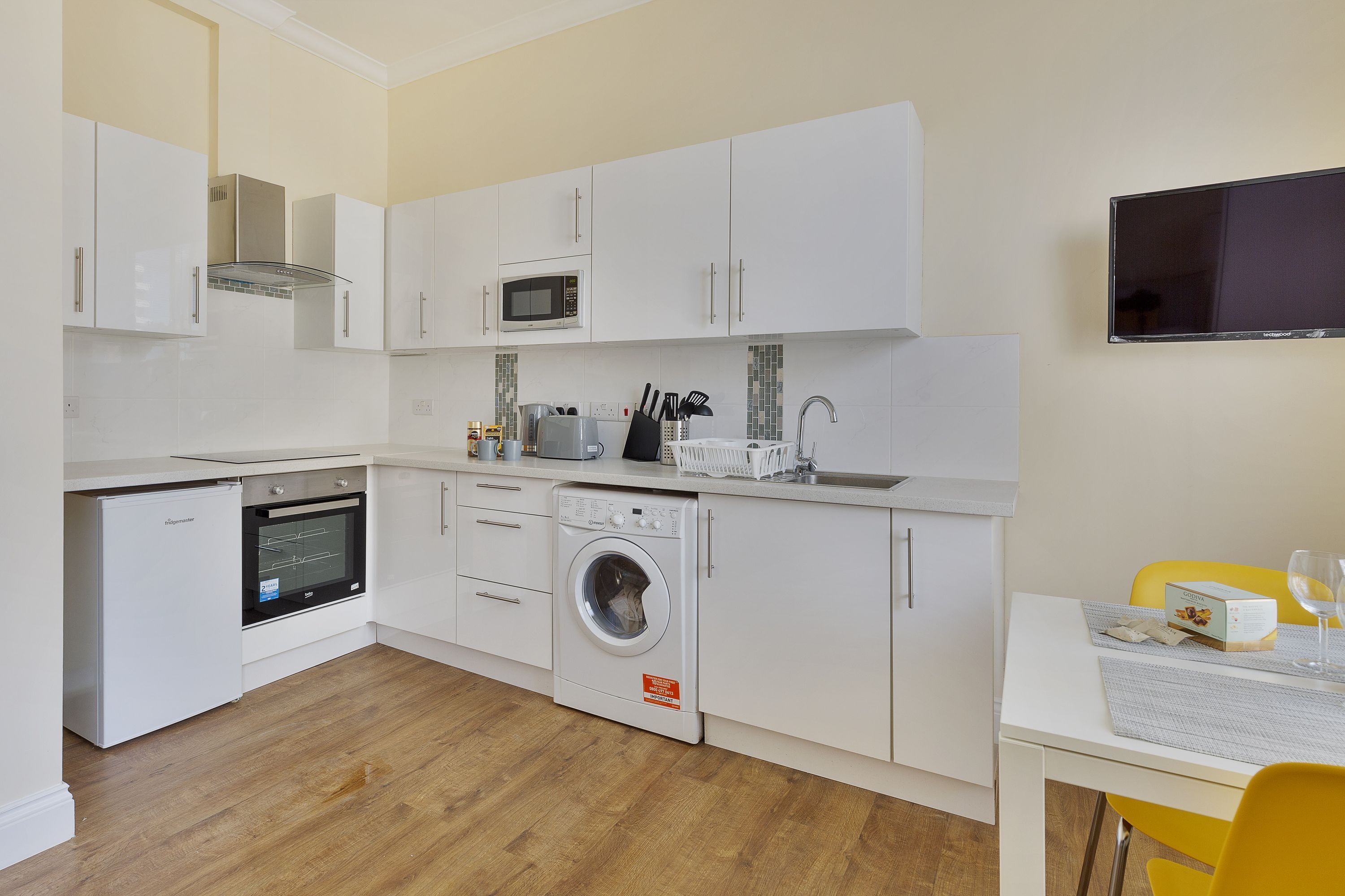 Fridge, microwave, oven, toaster