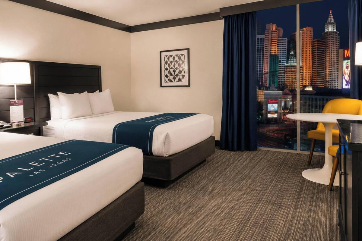 Premium Room, 2 Queen Beds (Strip View) | In-room safe, WiFi (free), bed sheets