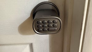 A door with a keypad lock. - Room - 202 - King Bed (Syracuse)