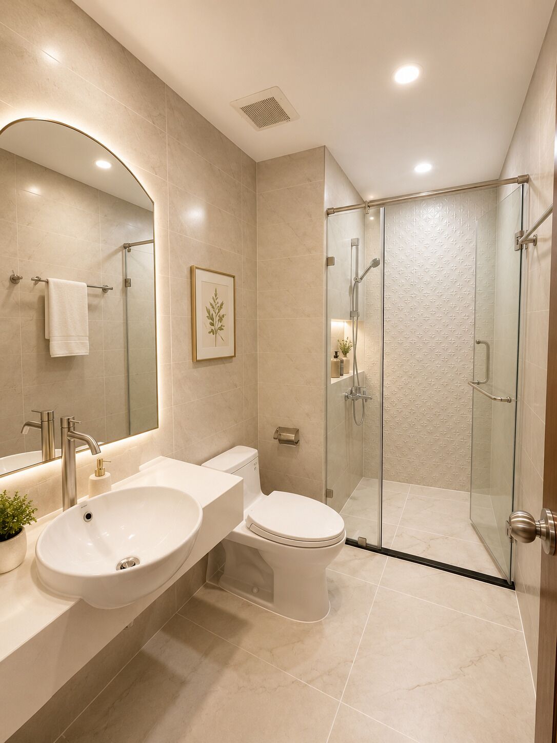 Hair dryer, bidet, towels, soap