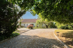A cobblestone driveway leading to a building with a tiled roof, surrounded by lush greenery and a well-maintained garden. - GuestReady - Quinta do Outeiro (Anadia)