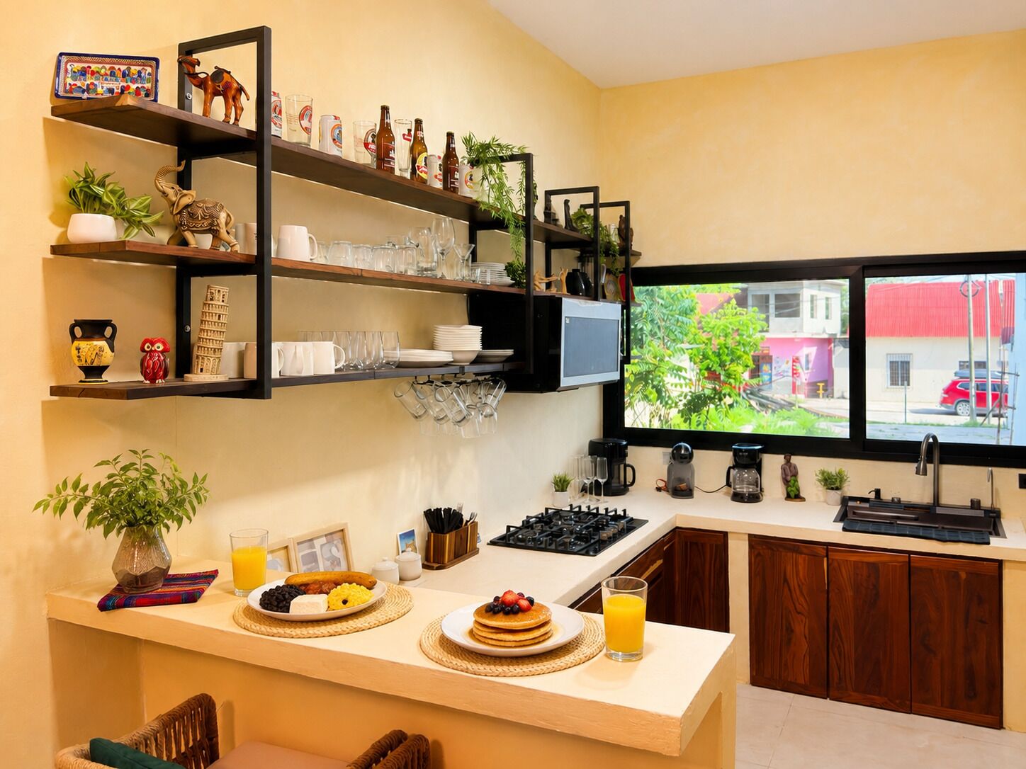 Coffee/tea maker, fridge, microwave, electric kettle
