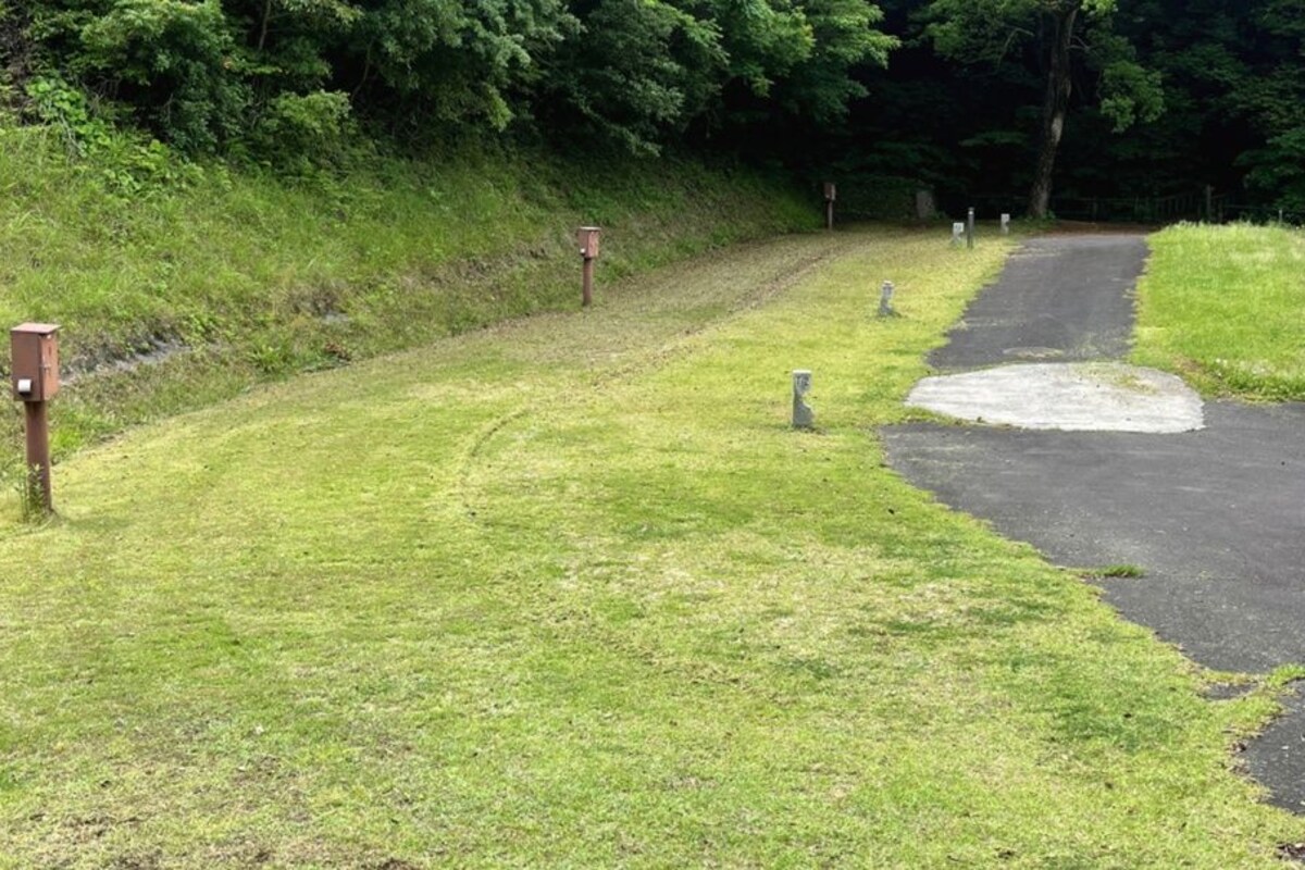 Una carretera rural con un borde herboso y un camino pavimentado que se extiende hacia la distancia.