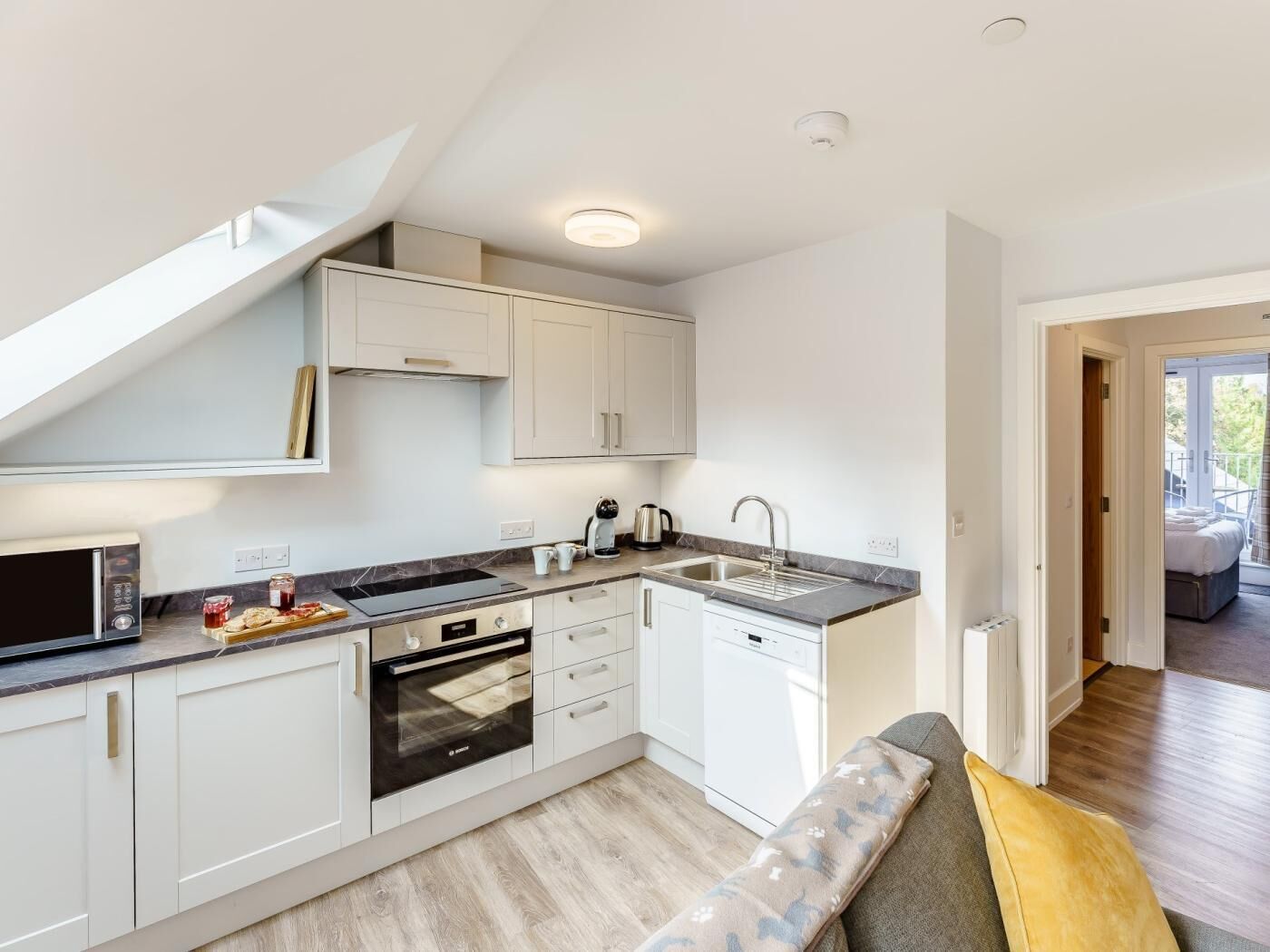 Microwave, oven, dishwasher, high chair
