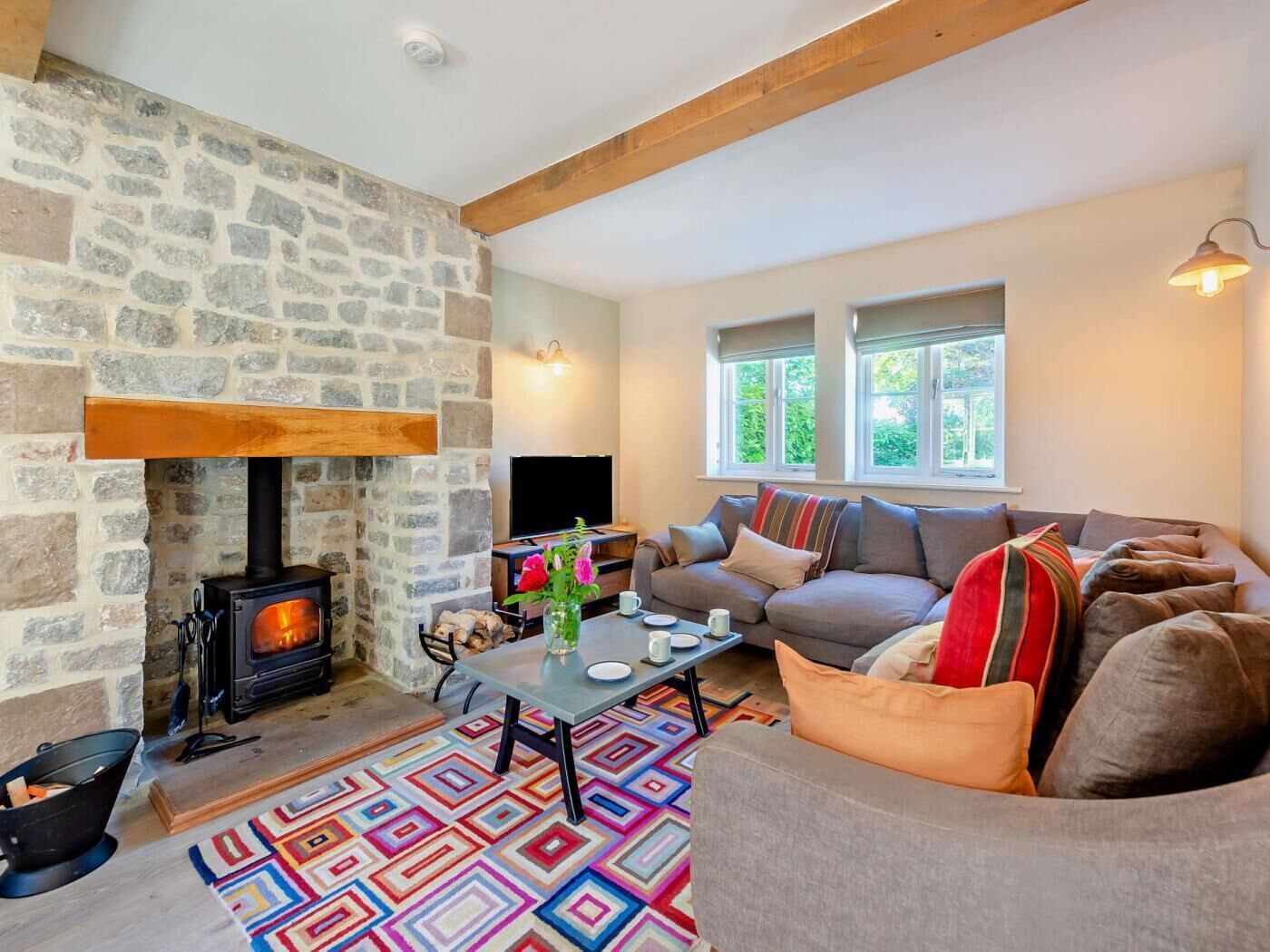 TV, fireplace