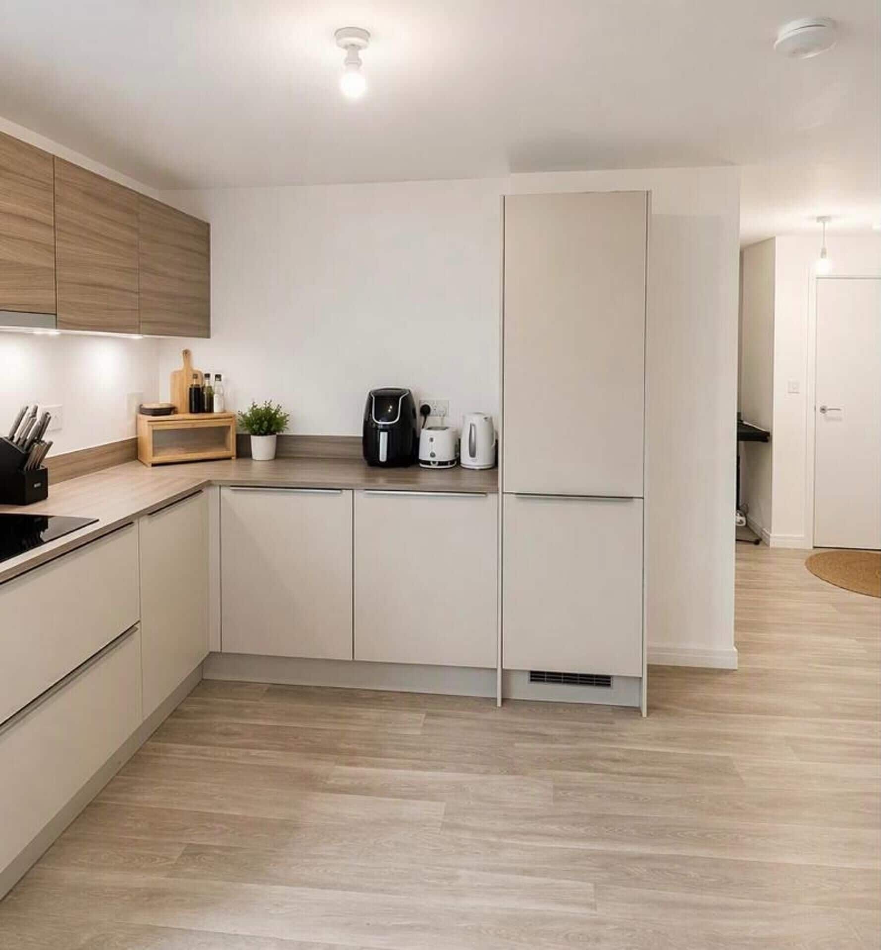 Fridge, microwave, oven, electric kettle