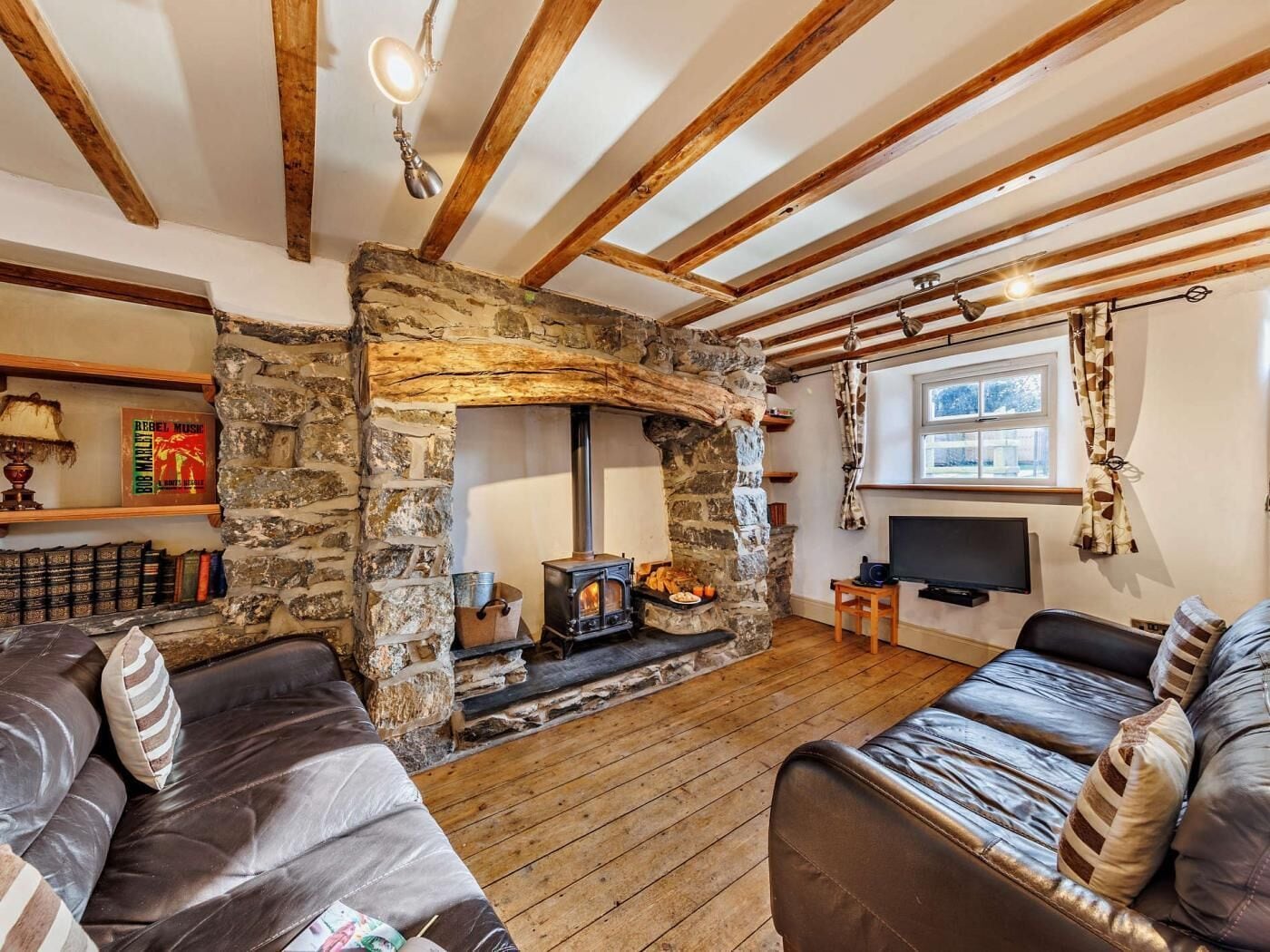 TV, fireplace
