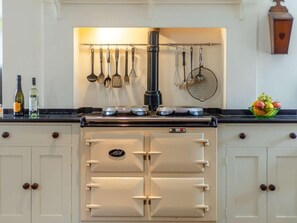 Oven, dishwasher, high chair, cookware/dishes/utensils