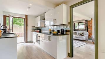 Microwave, oven, dishwasher, high chair