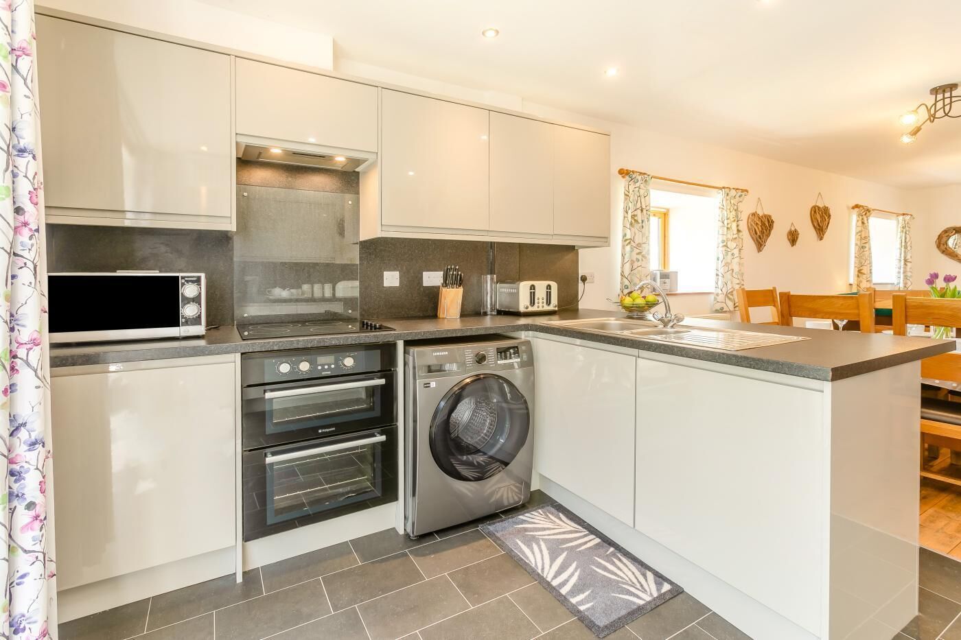 Microwave, oven, dishwasher, high chair