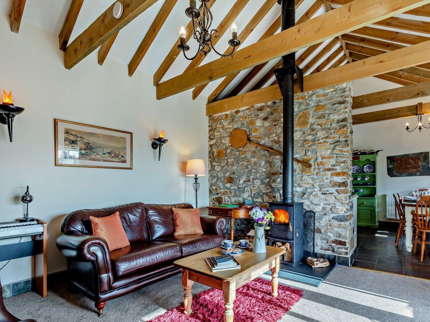 TV, fireplace