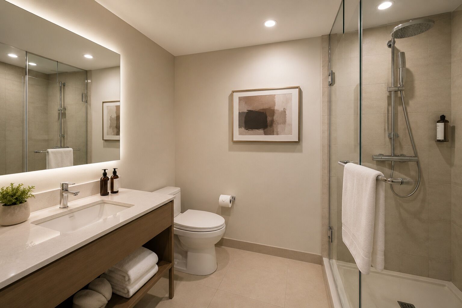 Appartement | Badkamer | Gratis toiletartikelen, een haardroger, handdoeken, zeep