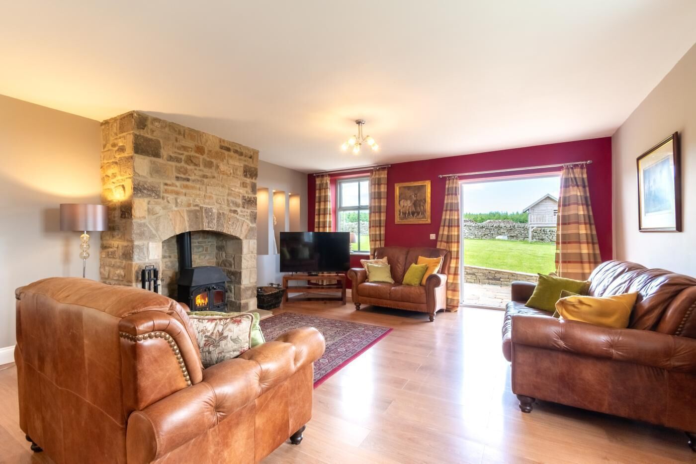 TV, fireplace