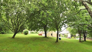 A grassy yard with trees and a swing set. - 1 Bed in Launceston (oc-36500) (Egloskerry)