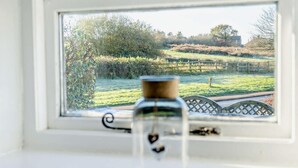 A clear view of a rural landscape through a window, including a fence, greenery, and a road. - 1 Bed in Bridgend (oc-42314) (Bryncethin)