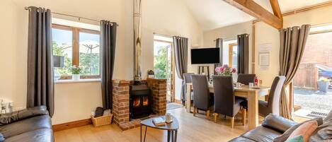 TV, fireplace
