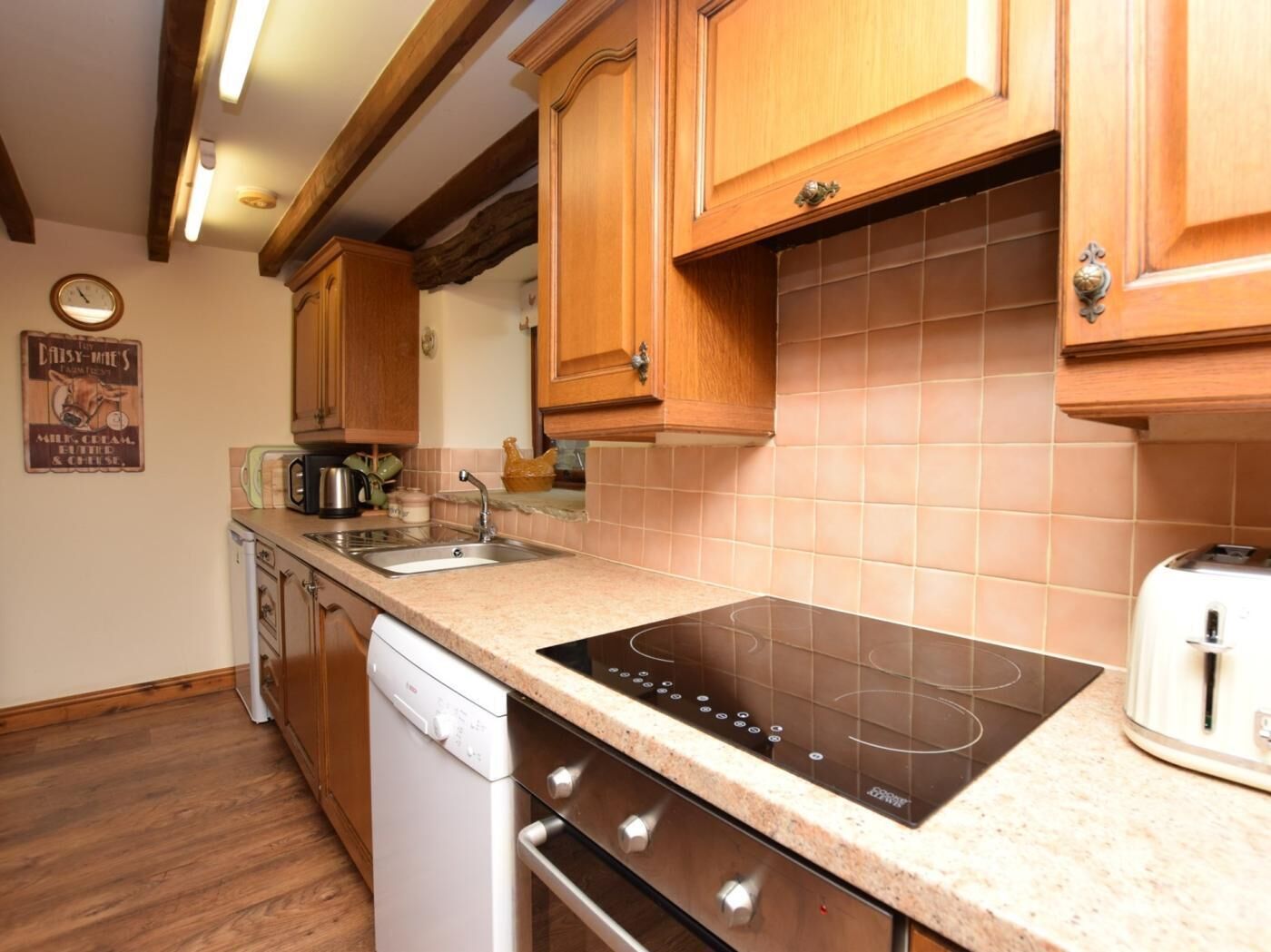 Oven, dishwasher, highchair, cookware/dishes/utensils