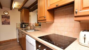 Oven, dishwasher, highchair, cookware/dishes/utensils