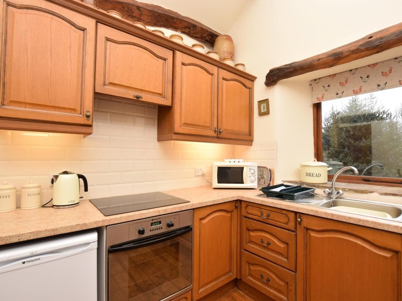 Oven, highchair, cookware/dishes/utensils