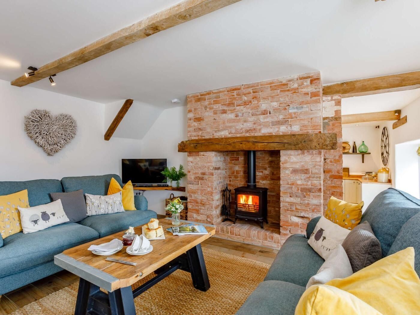 TV, fireplace