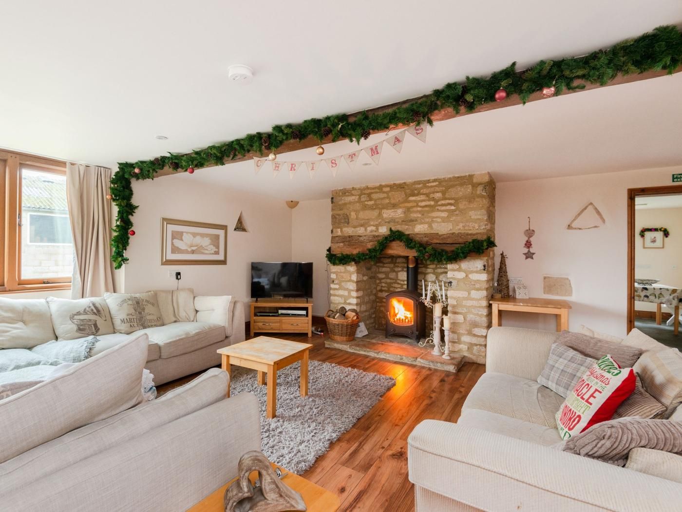 TV, fireplace