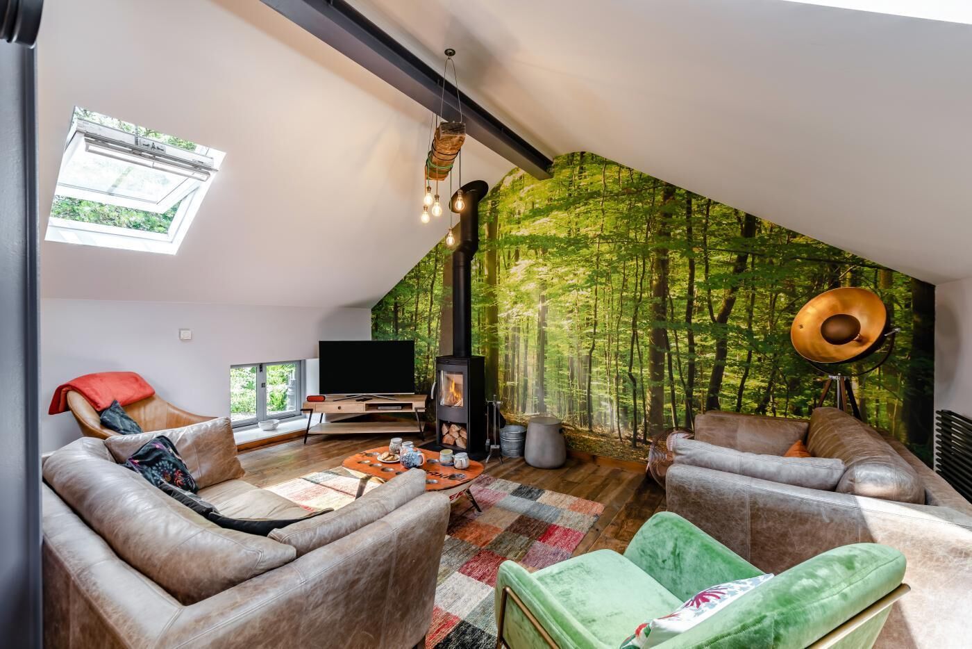 TV, fireplace