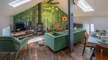 TV, fireplace