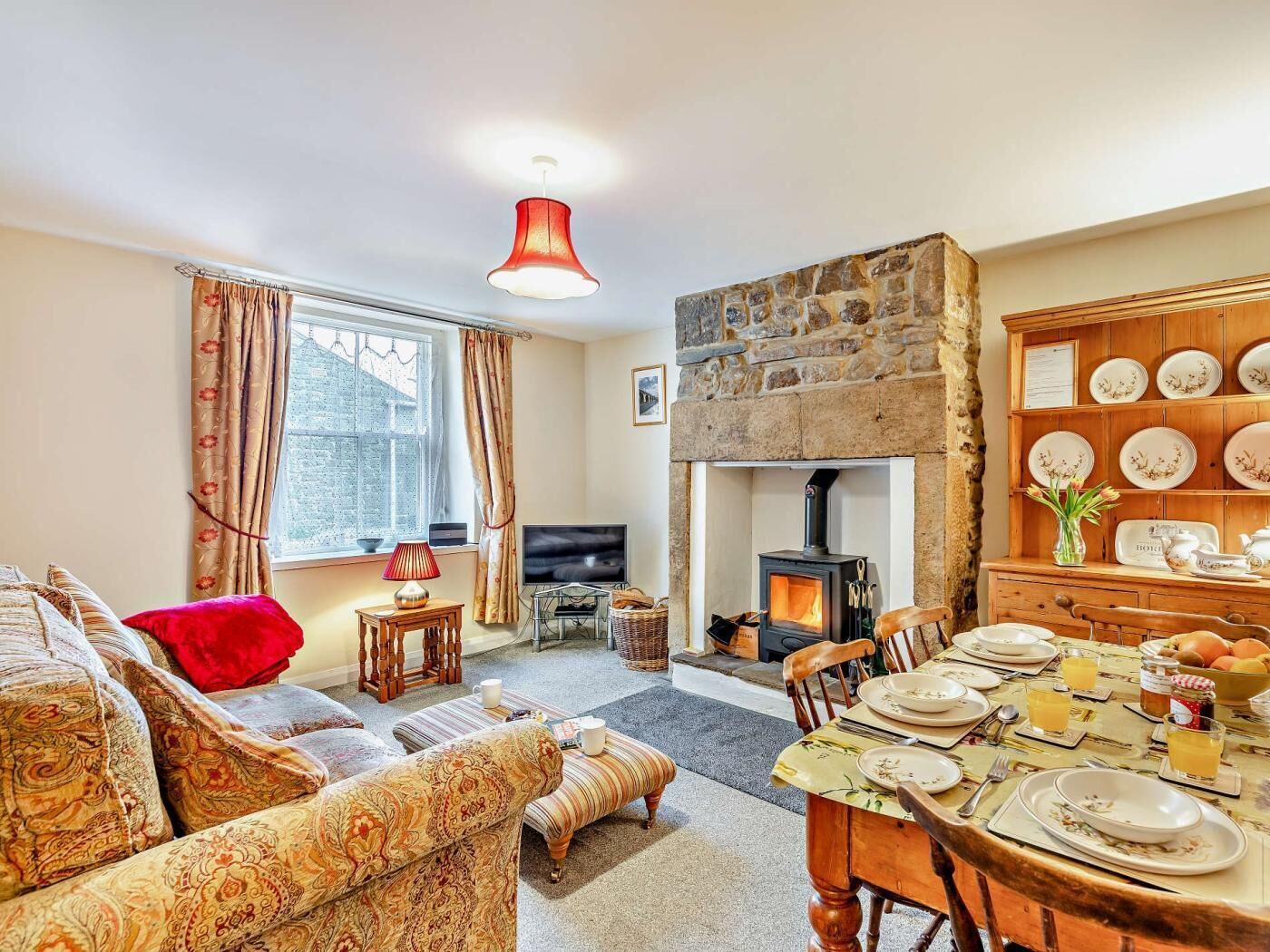 TV, fireplace
