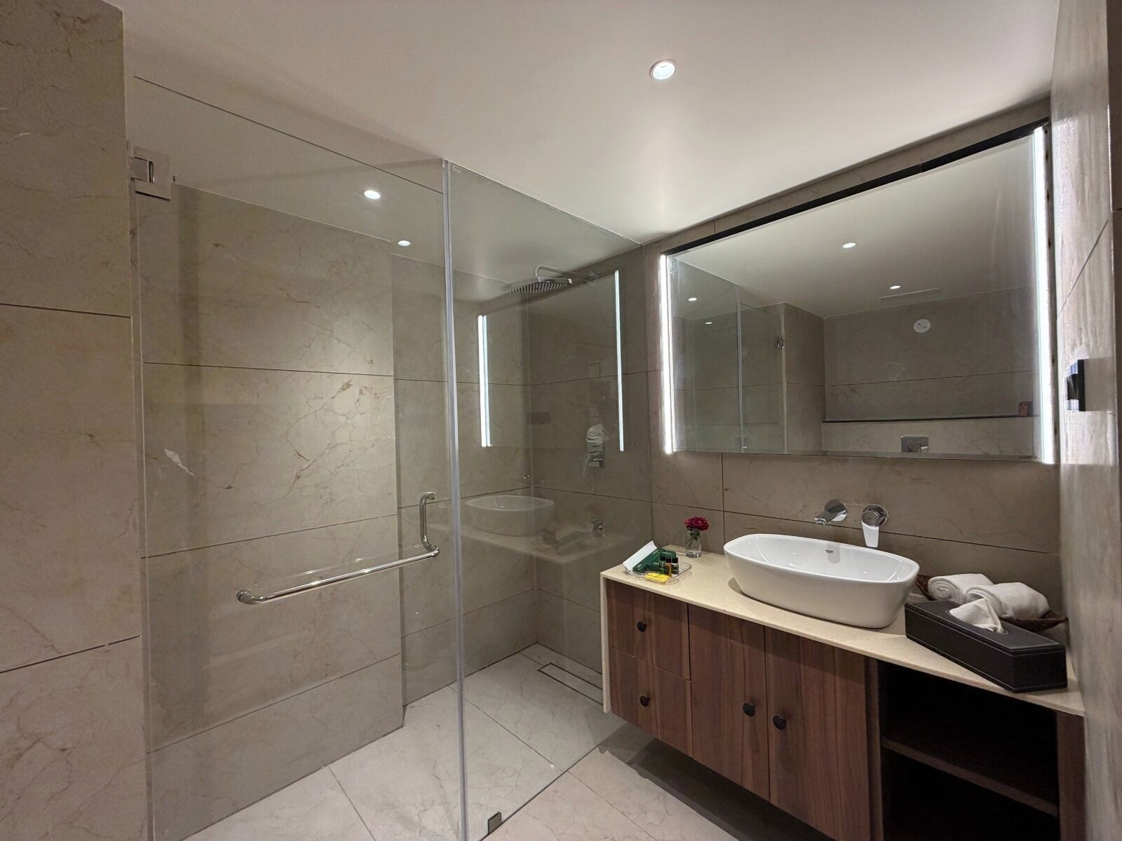 Suite estándar | Baño | Ducha, zapatillas, toallas y jabón