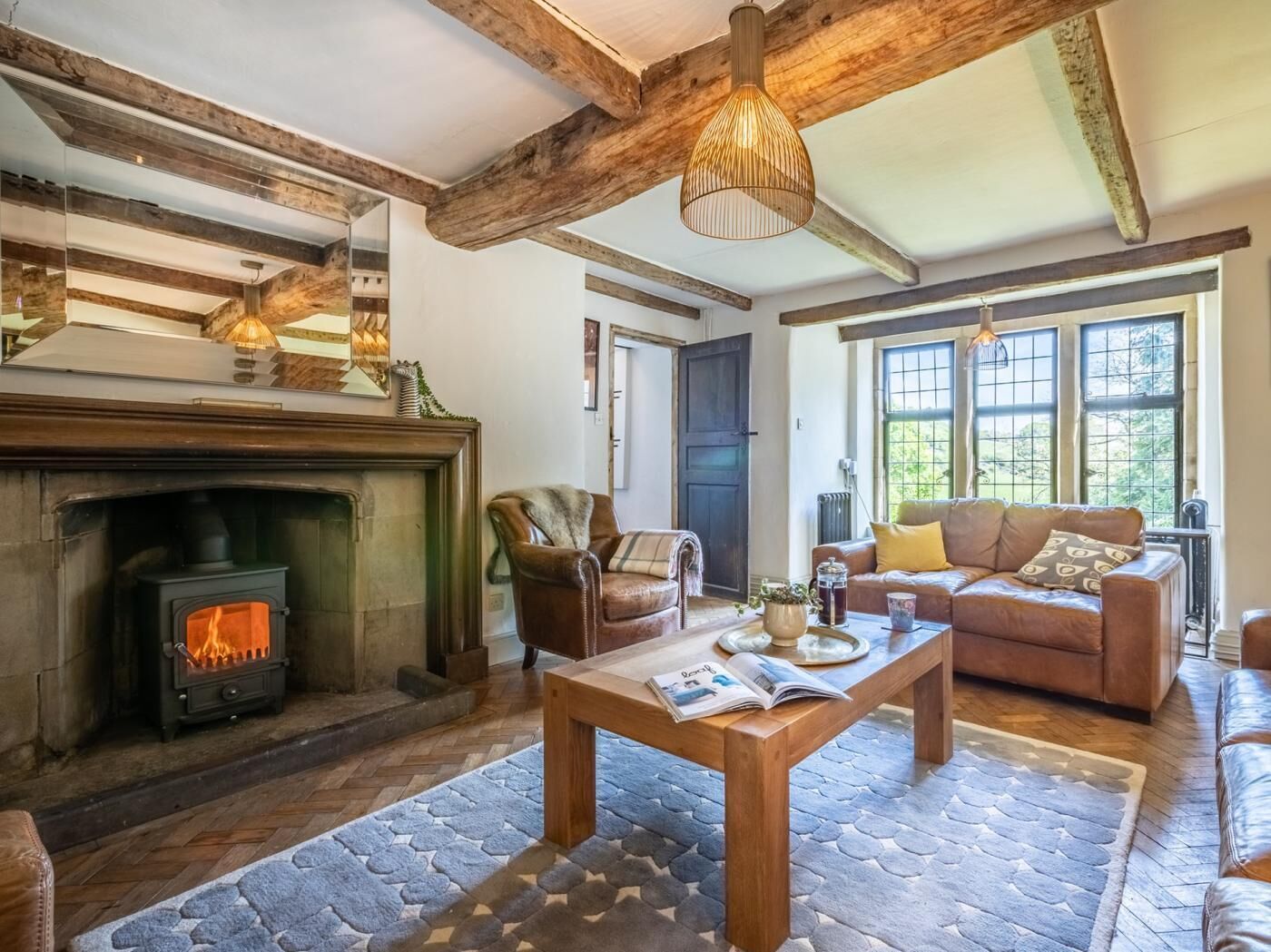 TV, fireplace