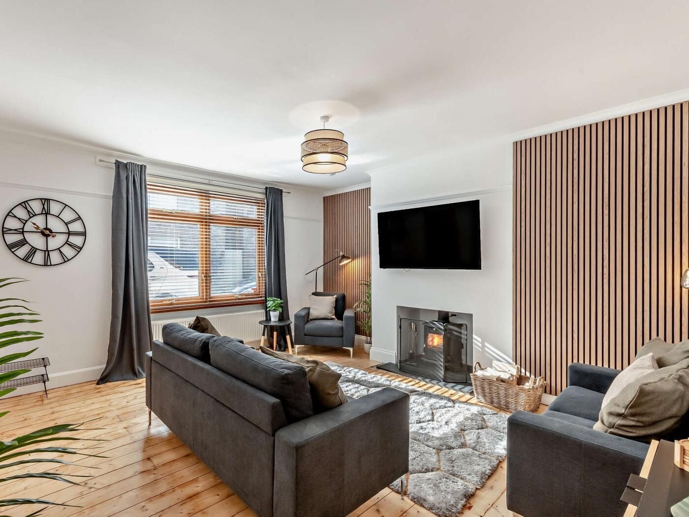 TV, fireplace