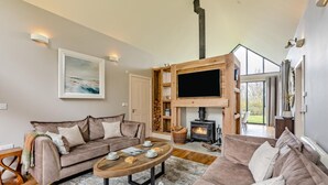 A living room with a sofa, a coffee table, a fireplace, and a television. - 3 Bed in Bamburgh (oc-61867) (Bamburgh)
