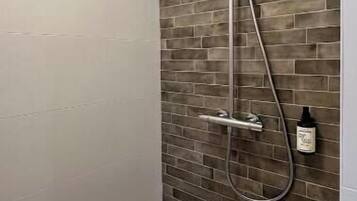 Shower, hair dryer, soap