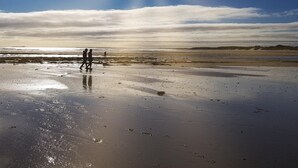 A beach with wet sand and people walking. - 3 Bed in Chathill (oc-62640) (Swinhoe)