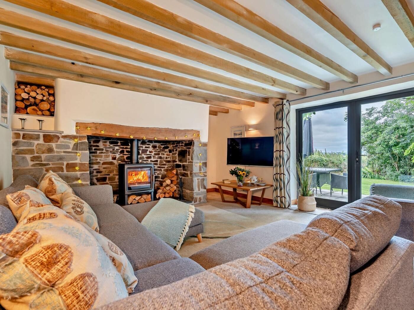 TV, fireplace