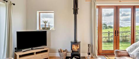 TV, fireplace
