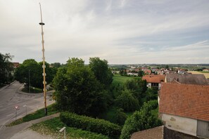 A residential area with a street, houses with red-tiled roofs, and a large green park. - Zum Spitzbuam (Attenkirchen)