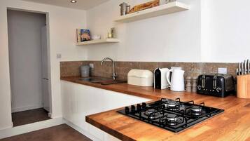Oven, highchair, cookware/dishes/utensils