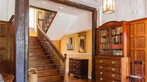 A wooden staircase with a wooden chair and a wooden cabinet with drawers. - The Manor, Deal, Kent (Deal)