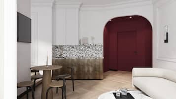 Executive Penthouse, Balcony, City View | Living area | 50-inch Smart TV with digital channels