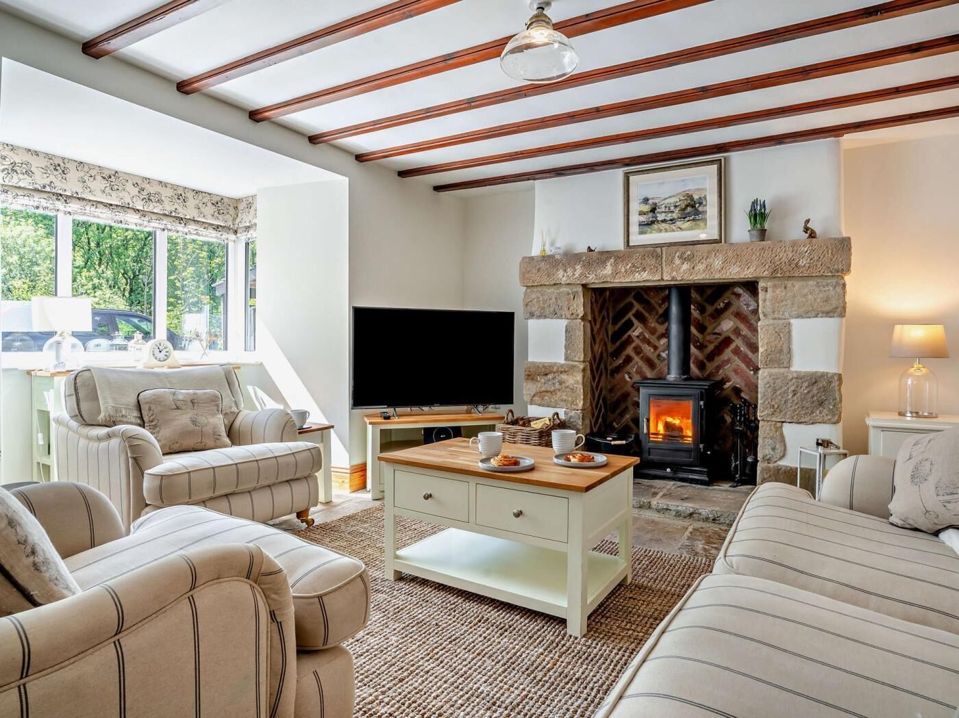 TV, fireplace