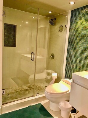 Dusche, Haartrockner, Handtücher, Seife