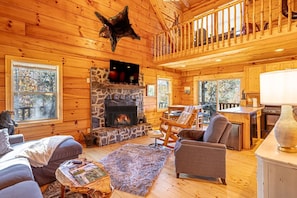 Fernseher, Kamin, Bücher
