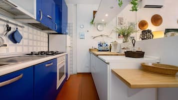 Coffee/tea maker, fridge, oven, stovetop