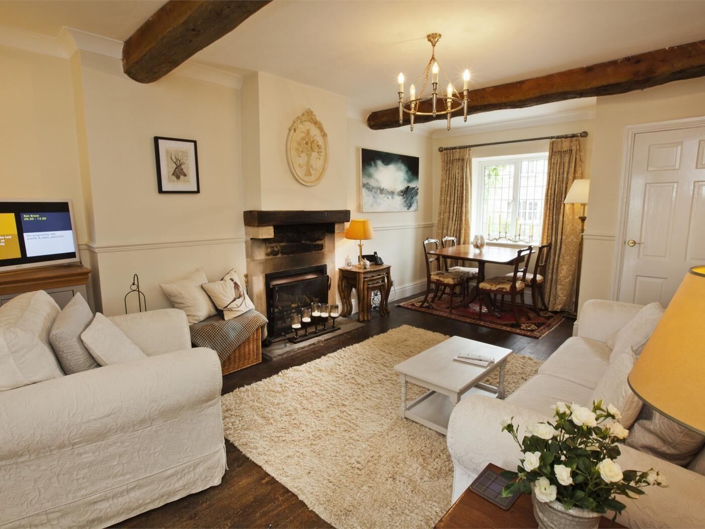 TV, fireplace