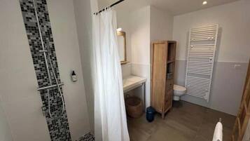Shower, hair dryer, soap